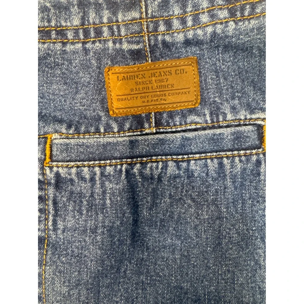 Lauren Ralph Lauren Denim Mini Skirt Medium Wash Cinch Back Pockets Size 10